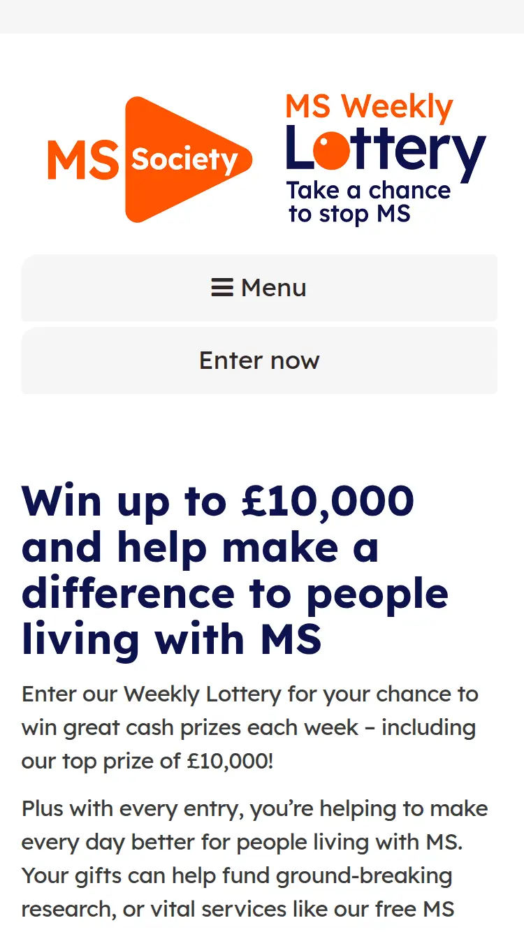 MS Society Lottery - homepage (mobile)