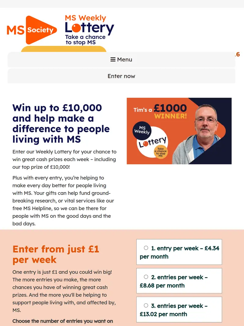 MS Society Lottery - homepage (tablet)