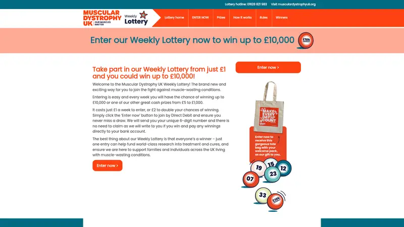 Muscular Dystrophy UK Lottery - homepage (desktop)