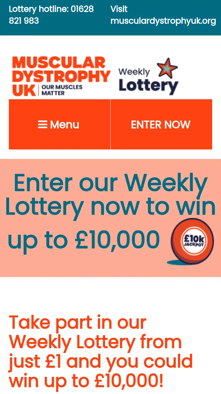 Muscular Dystrophy UK Lottery - homepage (mobile)