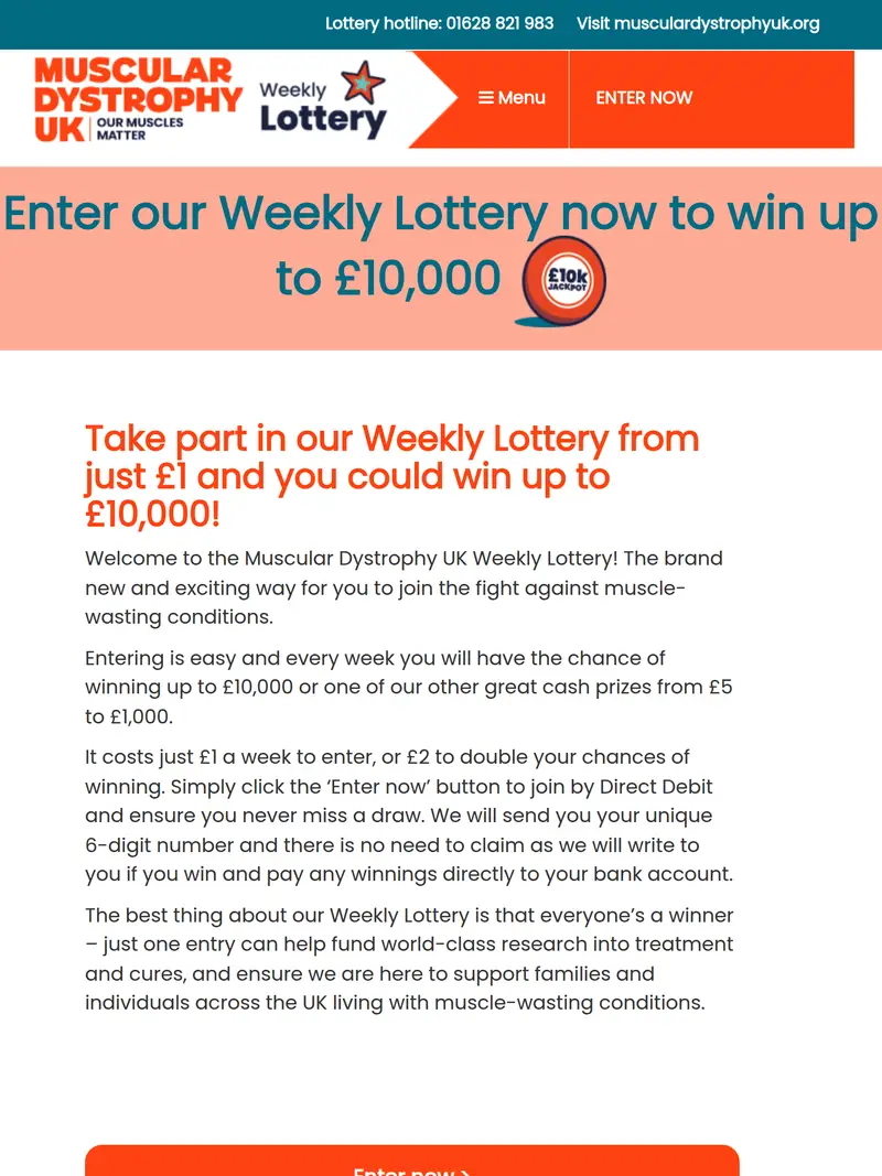 Muscular Dystrophy UK Lottery - homepage (tablet)