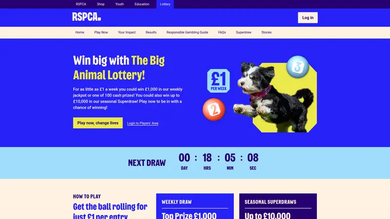 RSPCA Lottery - homepage (desktop)