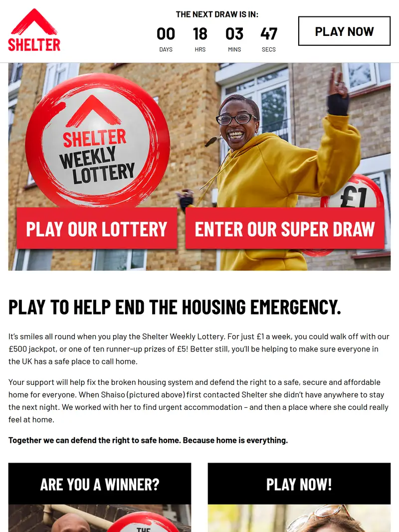 Shelter Lottery - homepage (tablet)