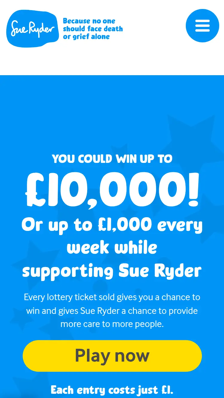 Lottery.sueryder - homepage (mobile)