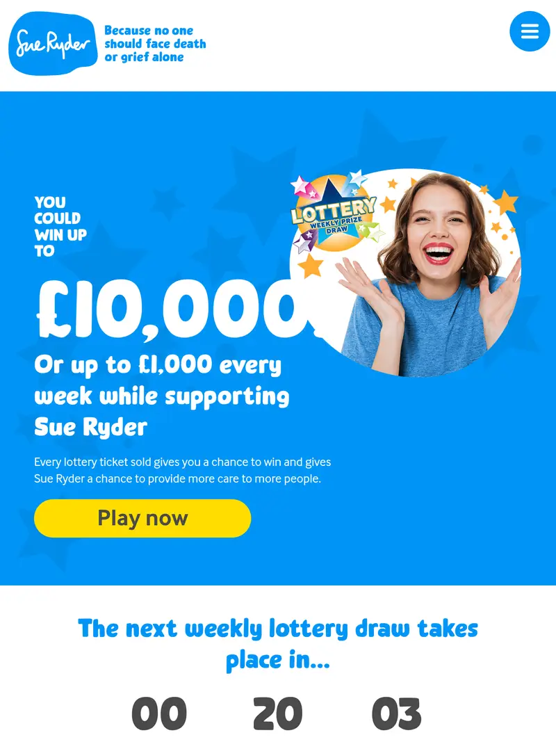 Lottery.sueryder - homepage (tablet)