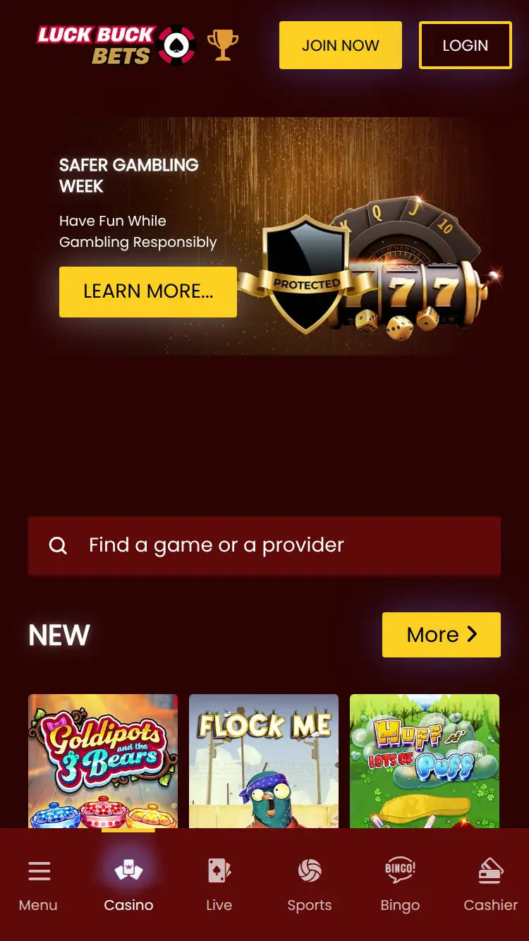 Luck Buck Bets - homepage (mobile)