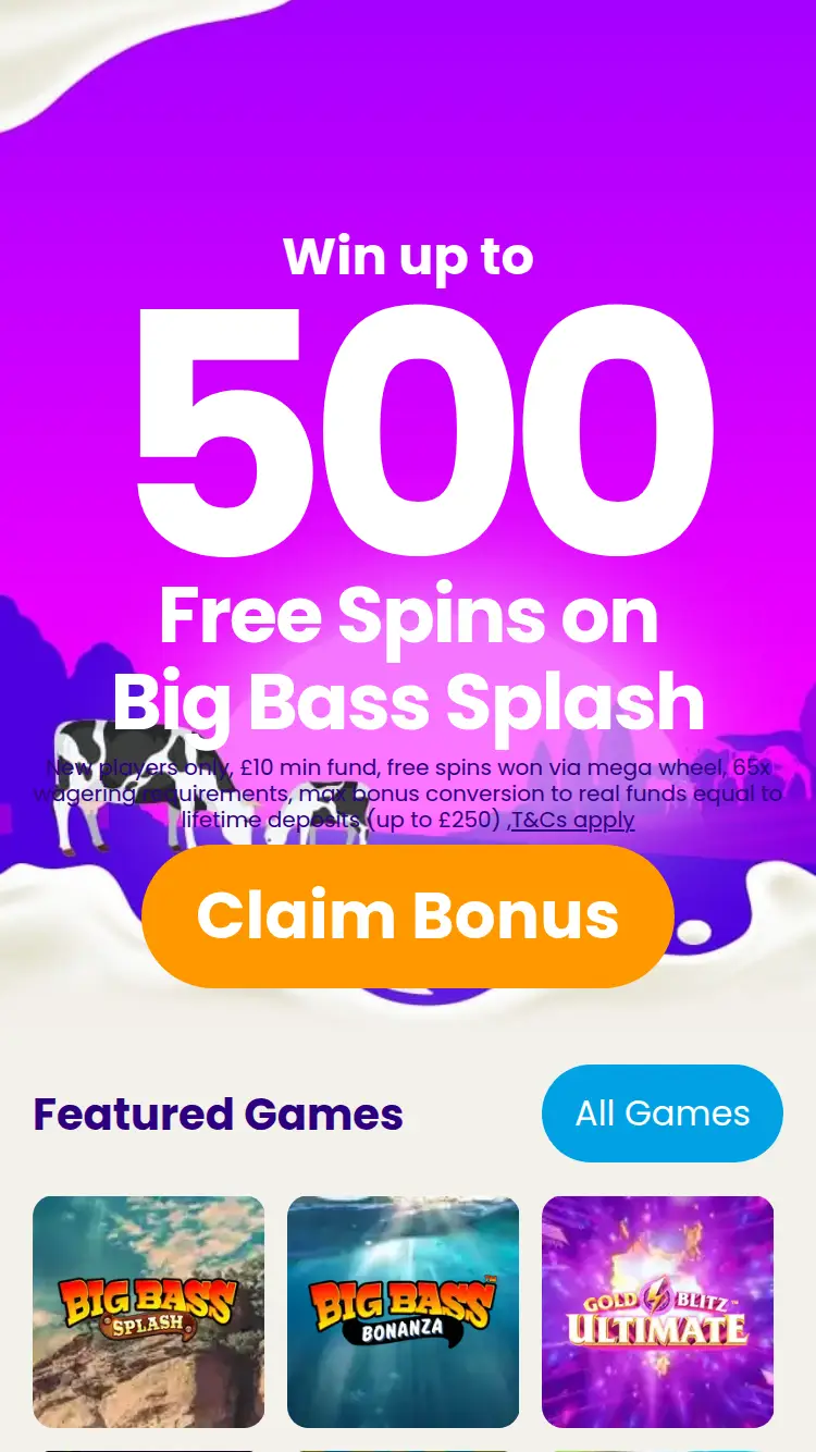 Lucky Cow Bingo - homepage (mobile)
