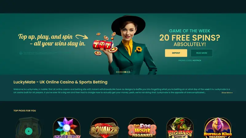 Lucky Mate - homepage (desktop)