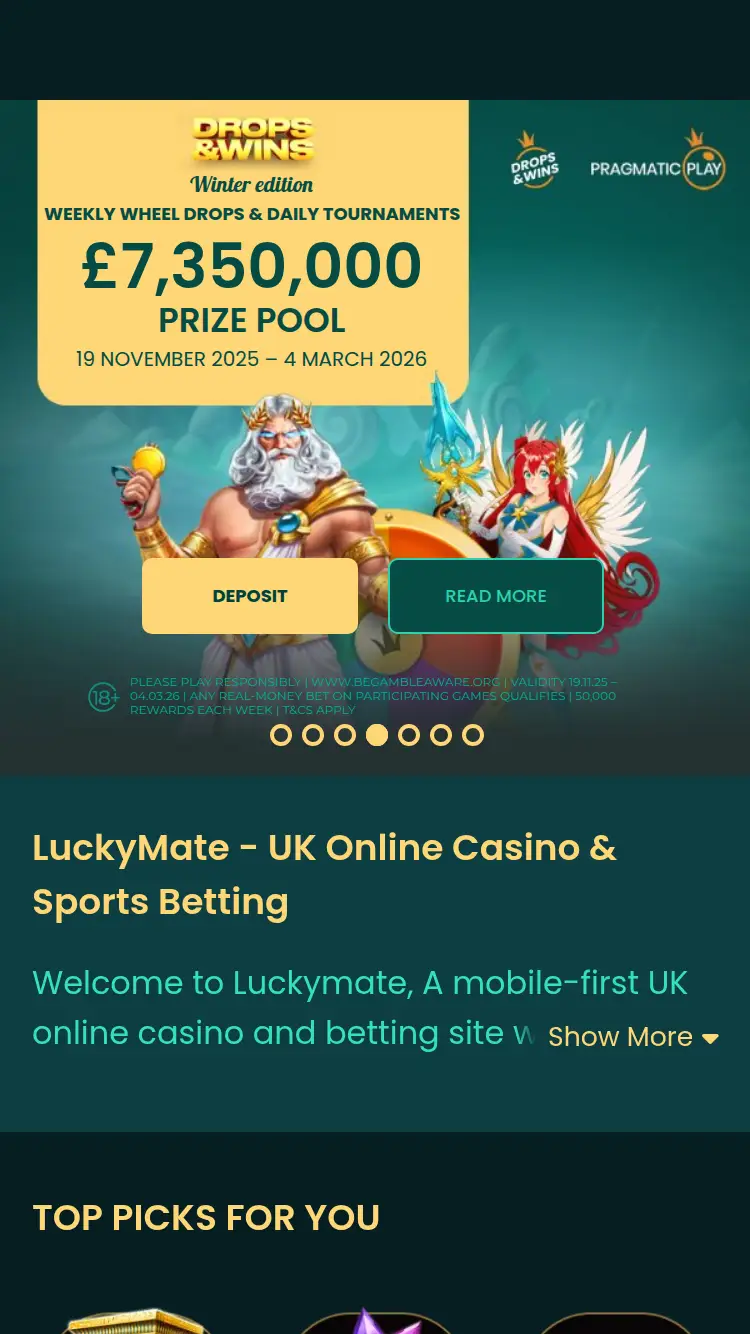 Lucky Mate - homepage (mobile)