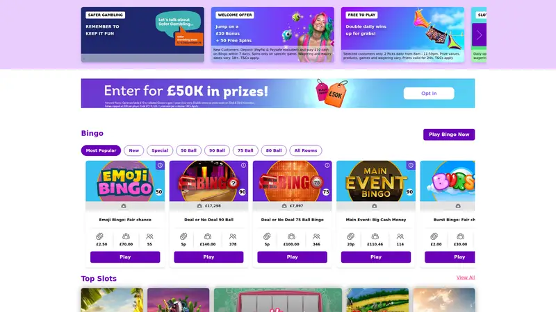 Lucky Pants Bingo - homepage (desktop)