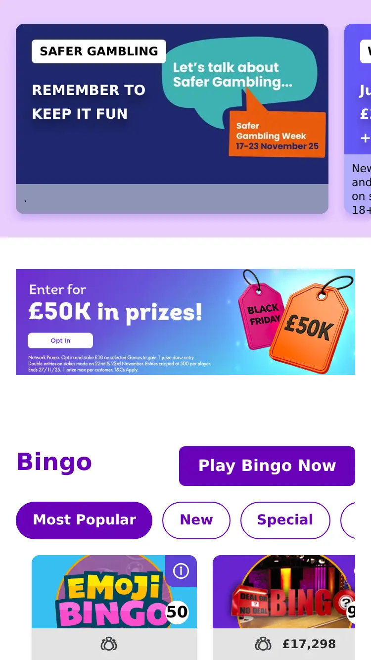 Lucky Pants Bingo - homepage (mobile)