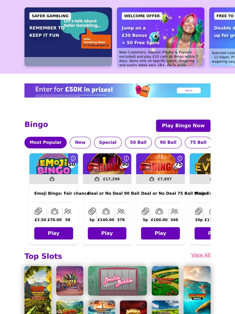 Lucky Pants Bingo - homepage (tablet)