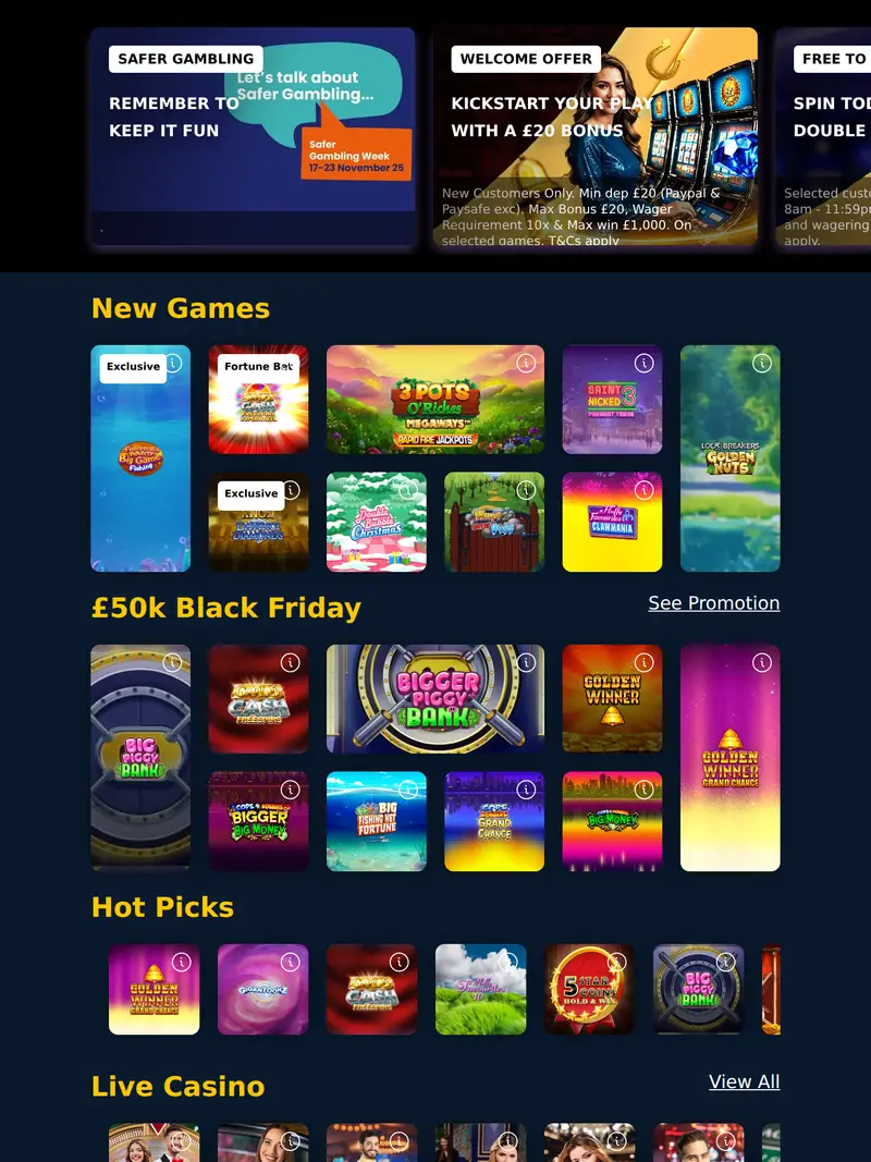 Lucky VIP - homepage (tablet)