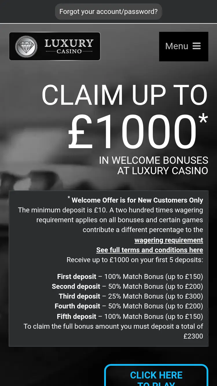 Luxury Casino - homepage (mobile)