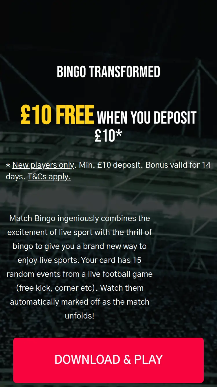 Match Bingo - homepage (mobile)