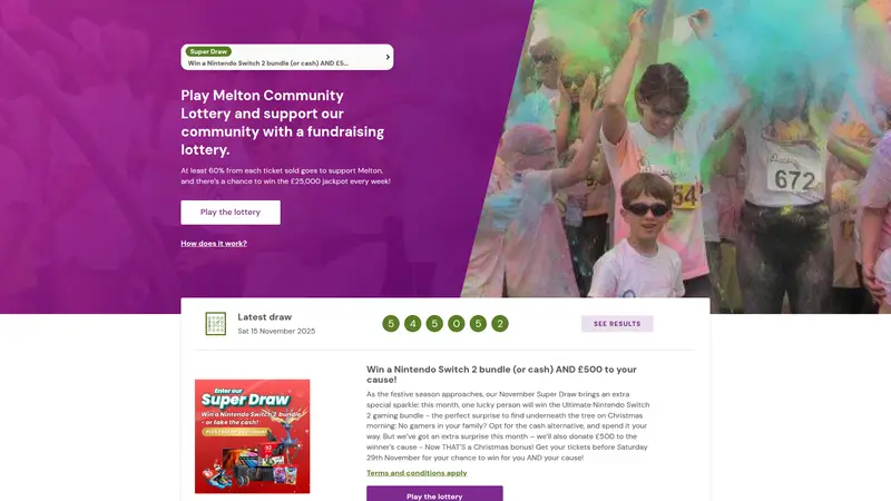 Melton Lottery - homepage (desktop)