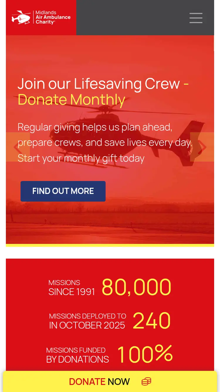 Midlands Air Ambulance - homepage (mobile)