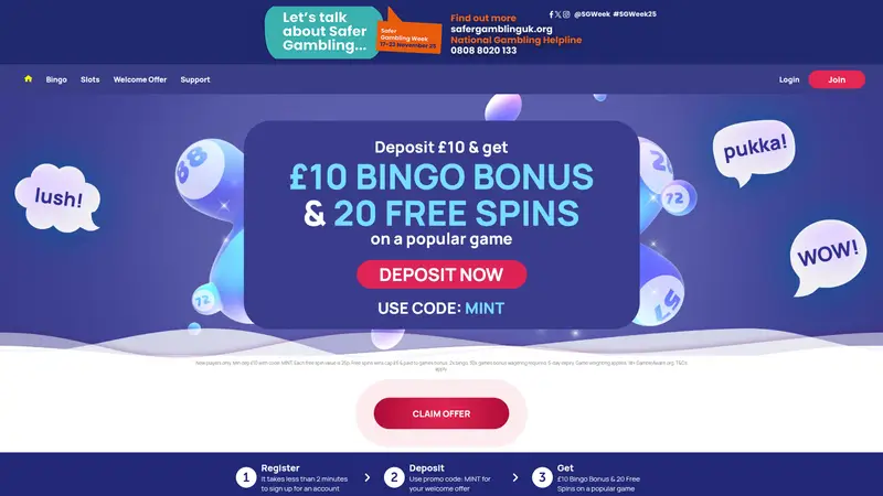 Mint Bingo - homepage (desktop)