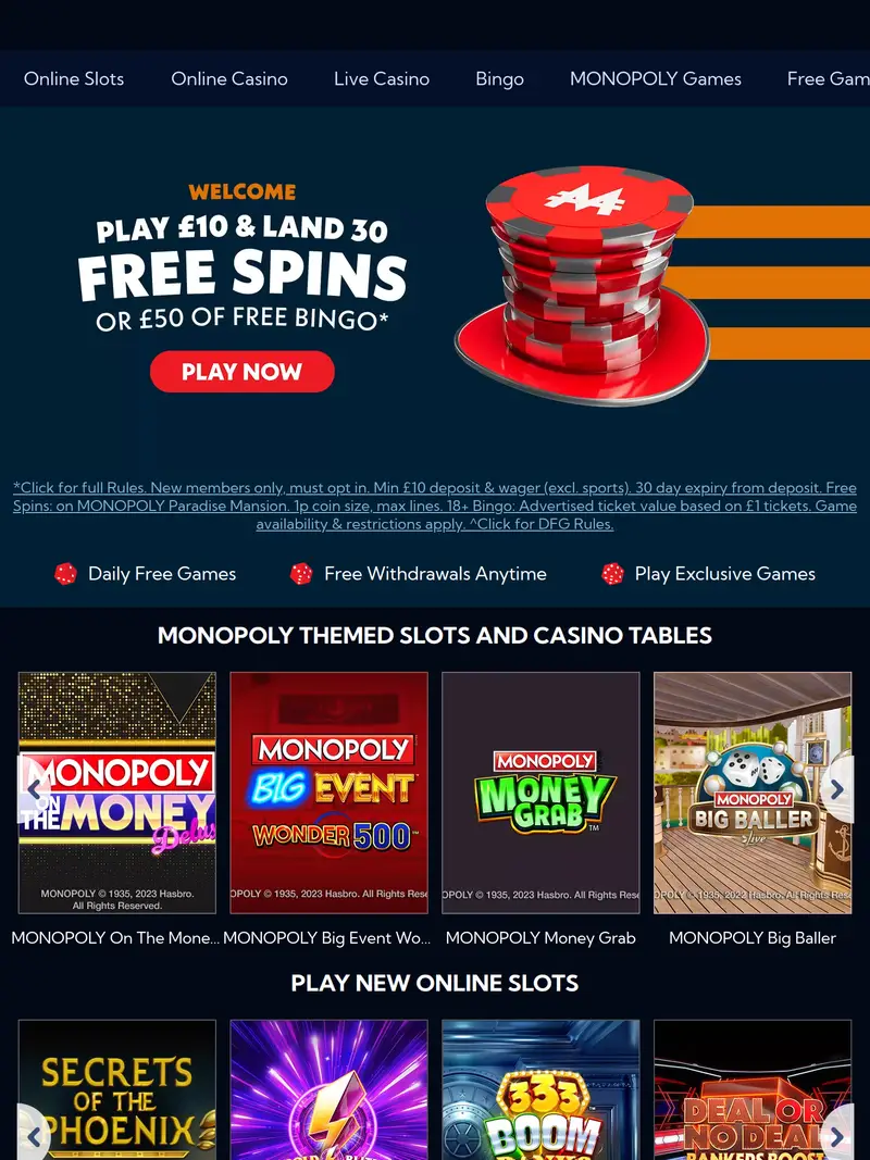 Monopoly Casino - homepage (tablet)