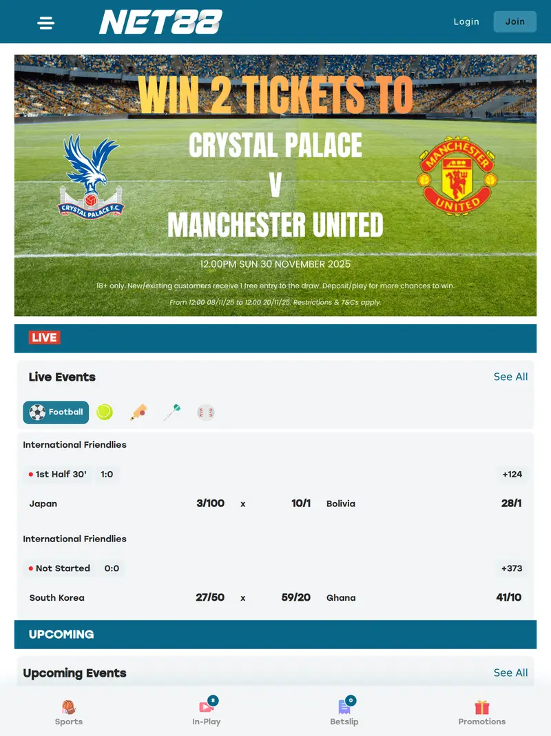 Net88 UK - homepage (tablet)