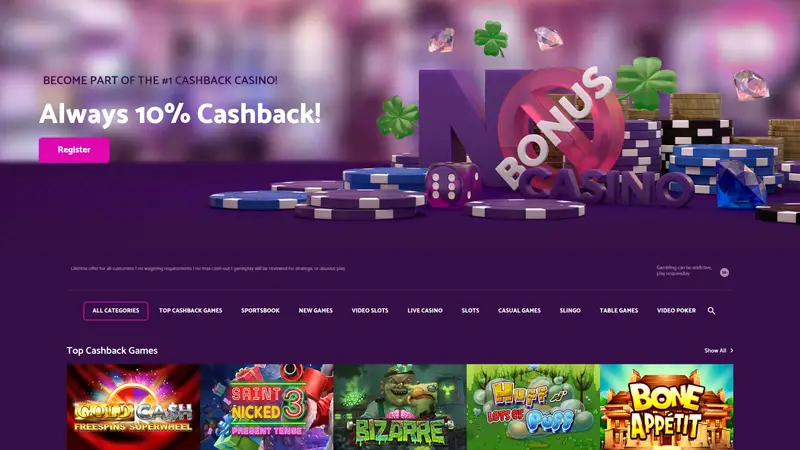No Bonus Casino - homepage (desktop)
