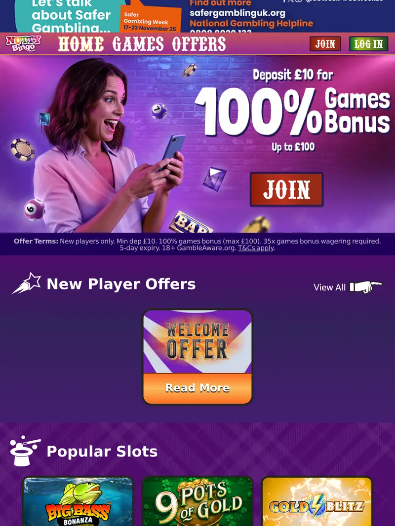 Nutty Bingo - homepage (tablet)