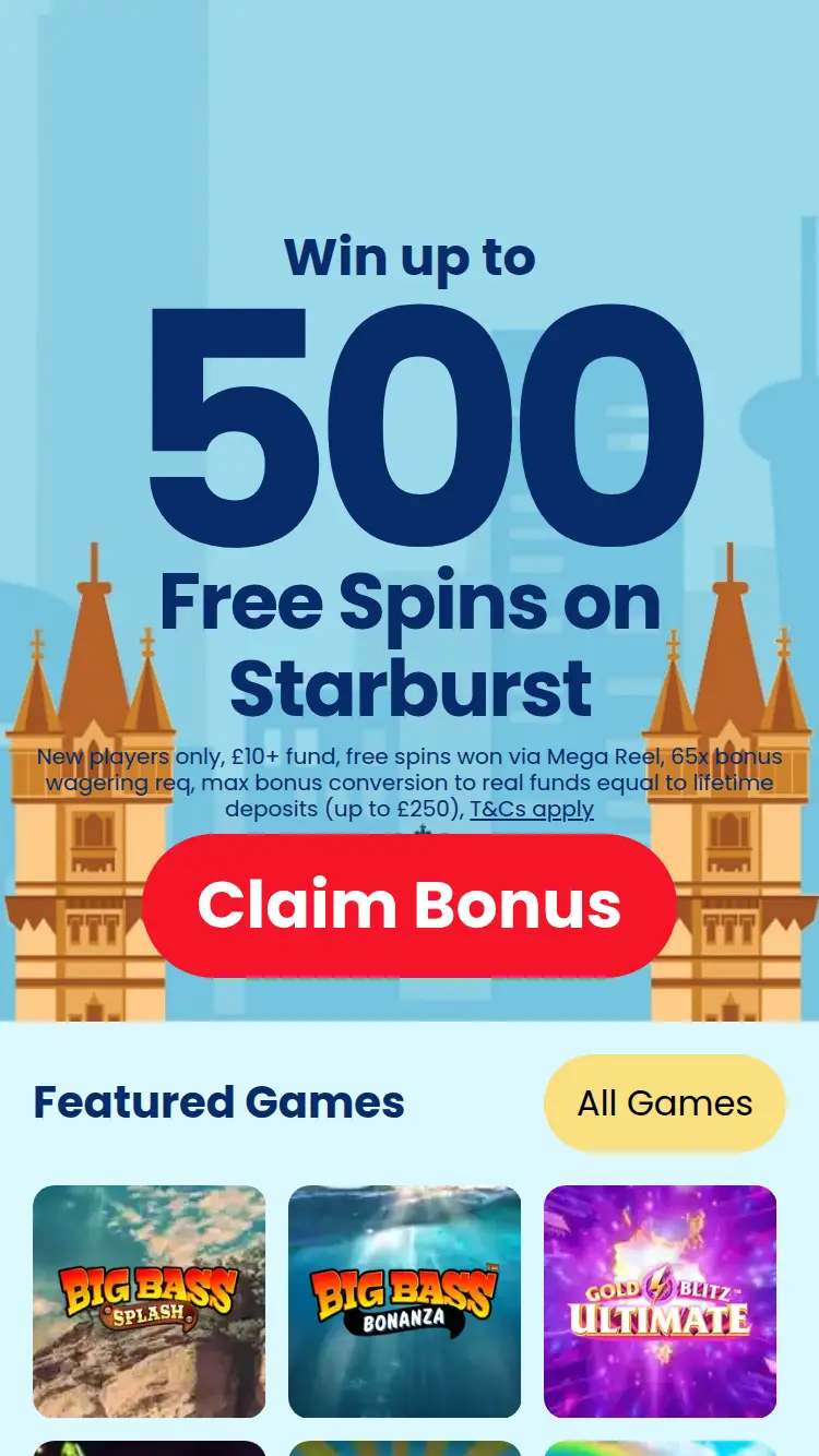 Online Casino London - homepage (mobile)