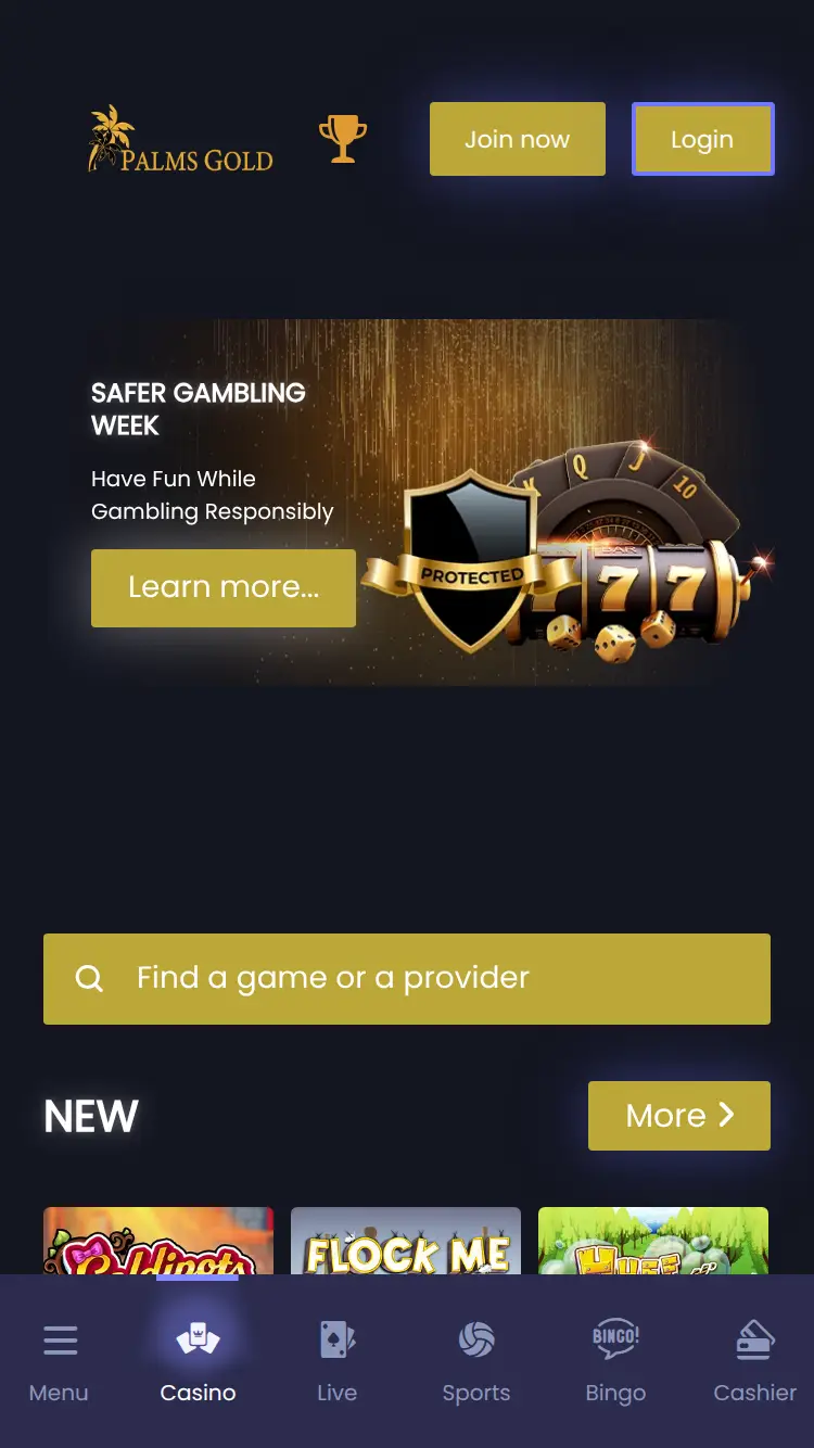 Palms Gold - homepage (mobile)