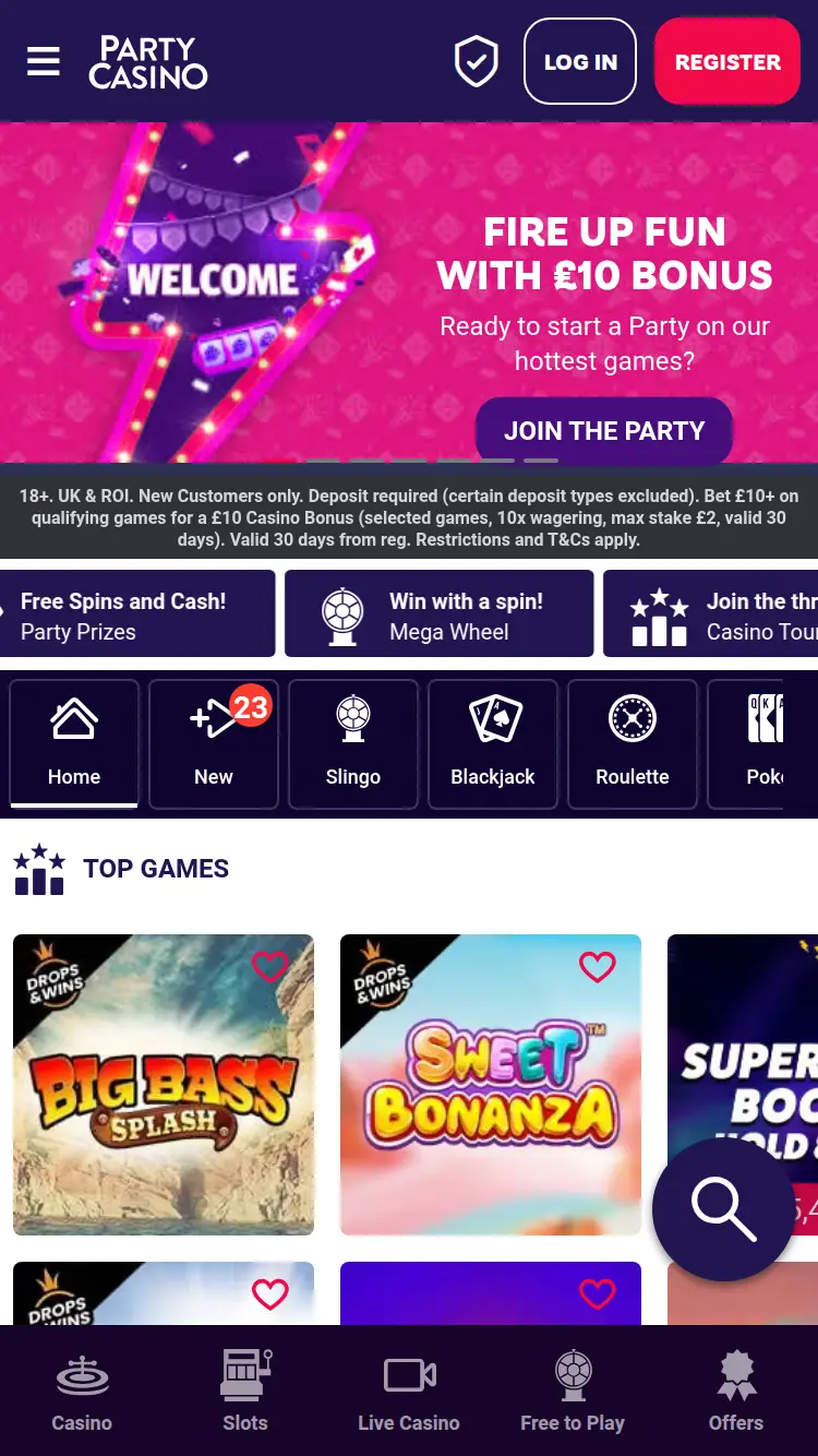Party Casino - homepage (mobile)