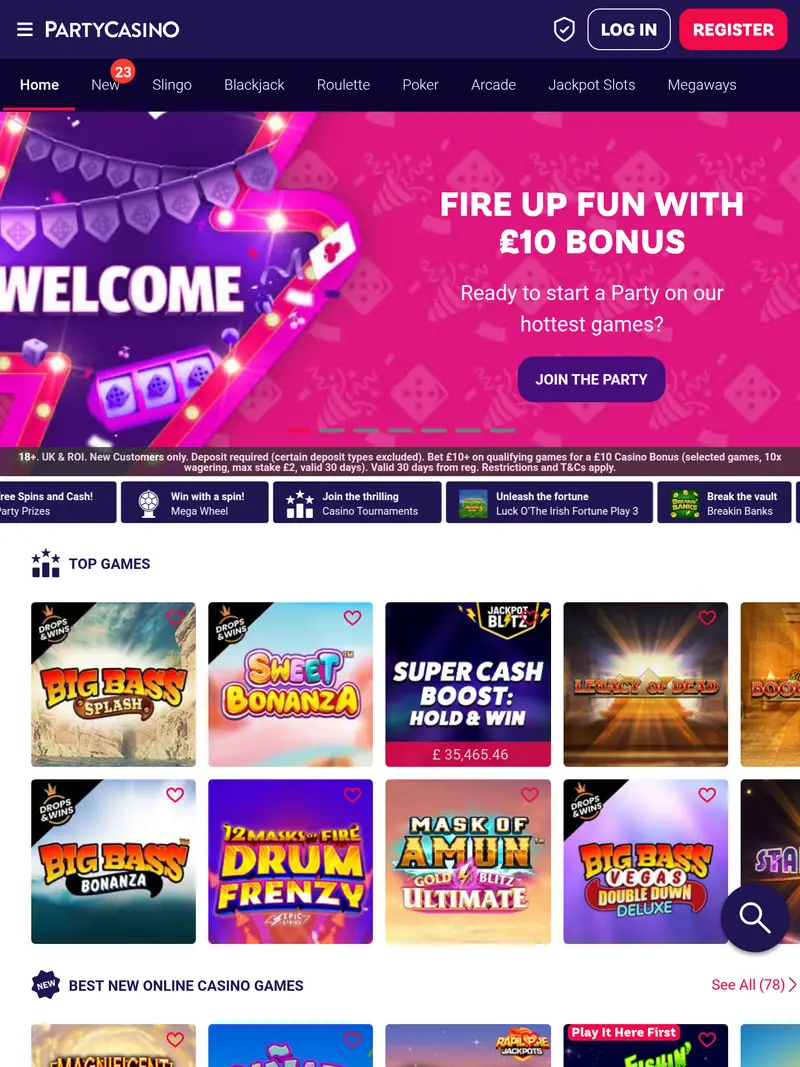Party Casino - homepage (tablet)