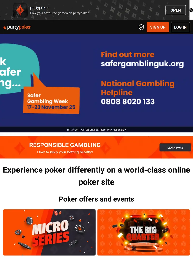 Party Poker - homepage (tablet)