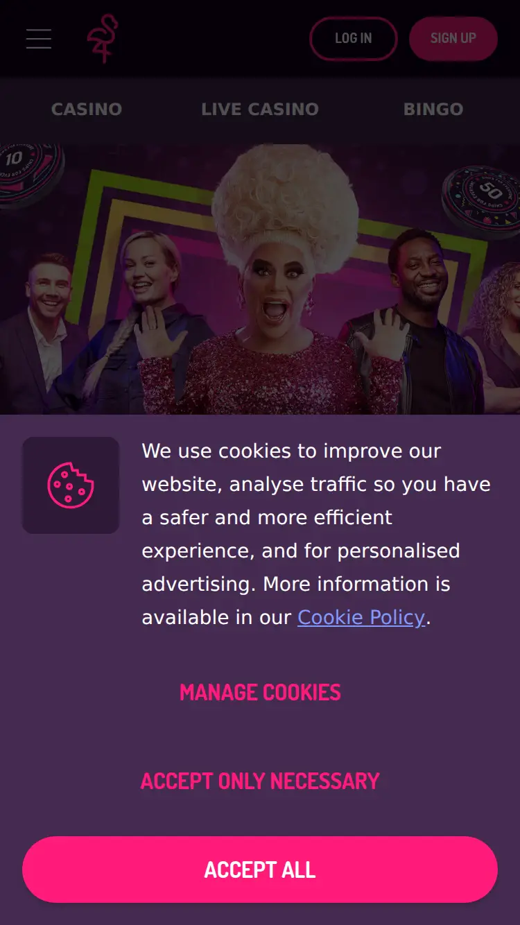 Pink Casino - homepage (mobile)