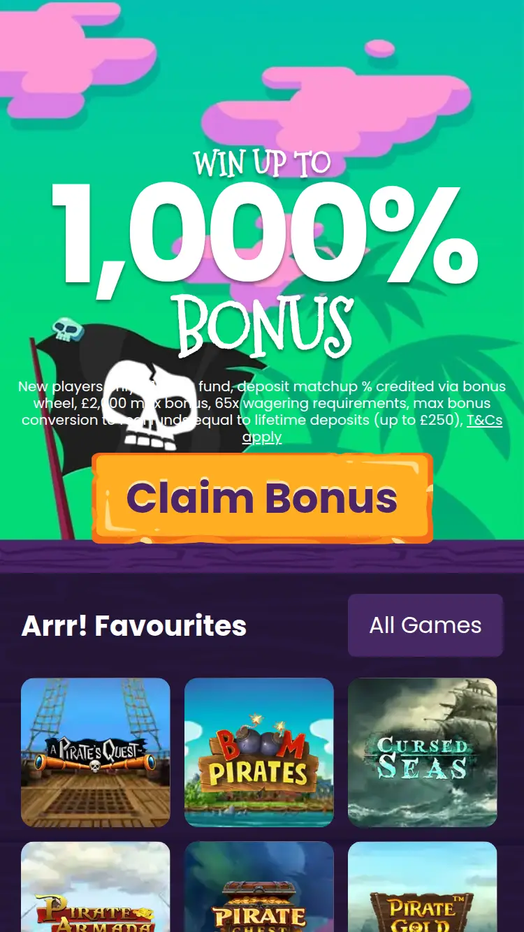 Pirate Slots - homepage (mobile)