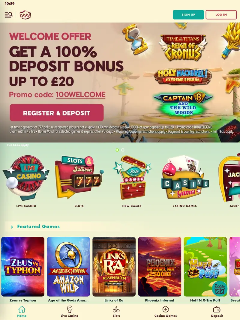 Play 777 - homepage (tablet)