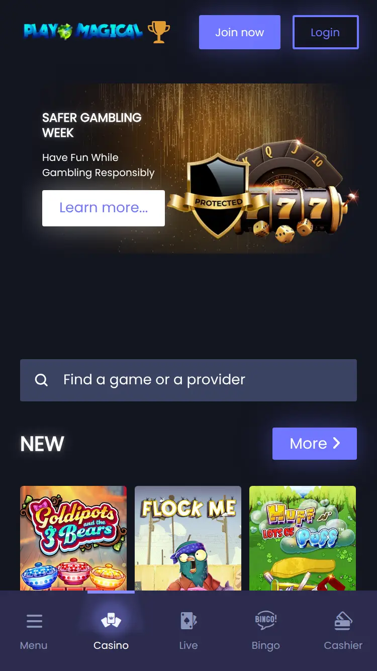 Play Magical - homepage (mobile)