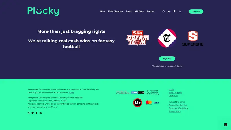 Plucky - homepage (desktop)