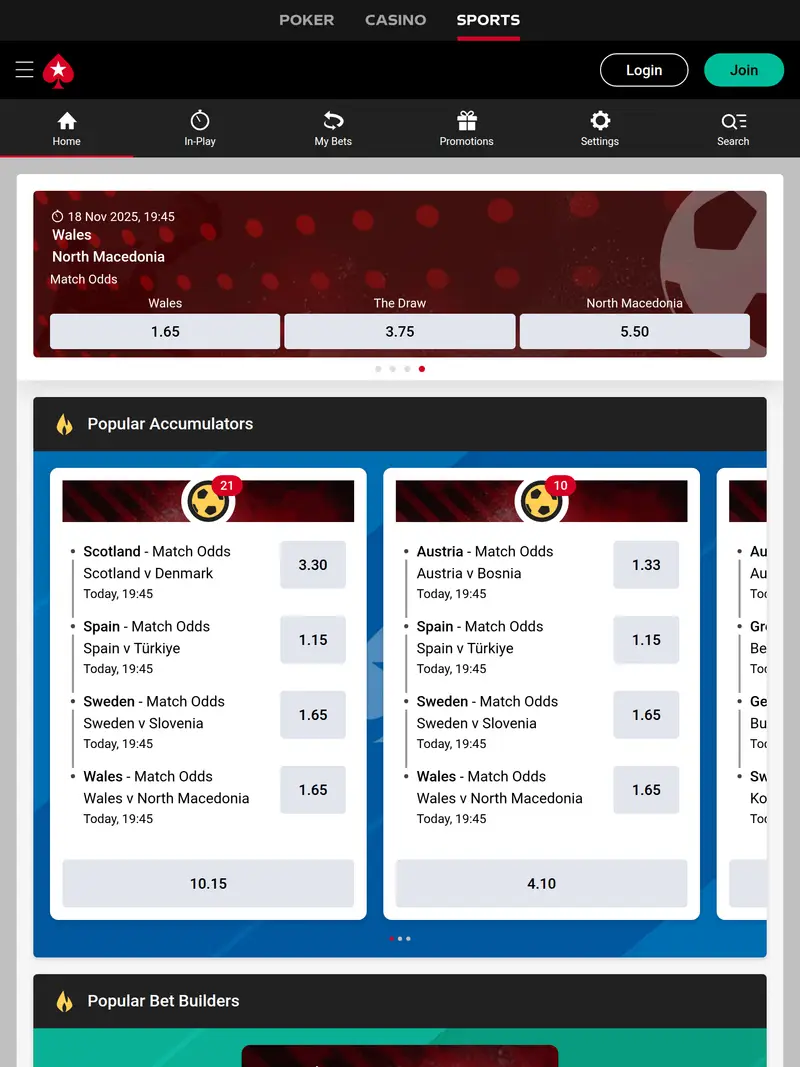 Pokerstars Sports - homepage (tablet)