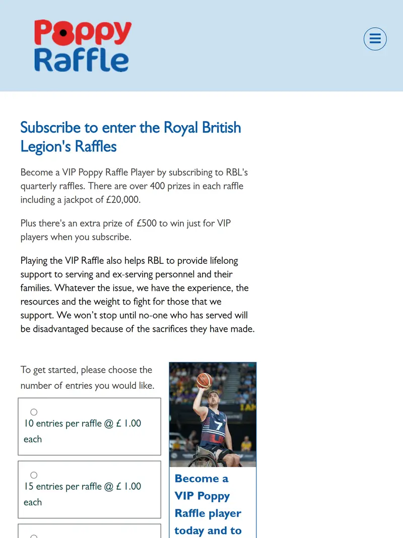 Poppy Raffle VIP - homepage (tablet)