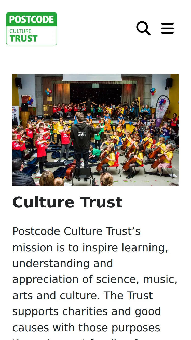 Postcode Culture Trust - homepage (mobile)