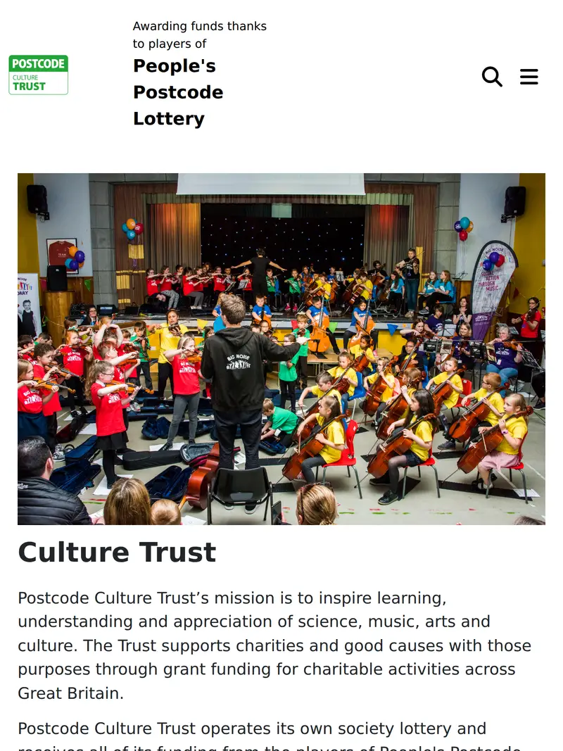Postcode Culture Trust - homepage (tablet)