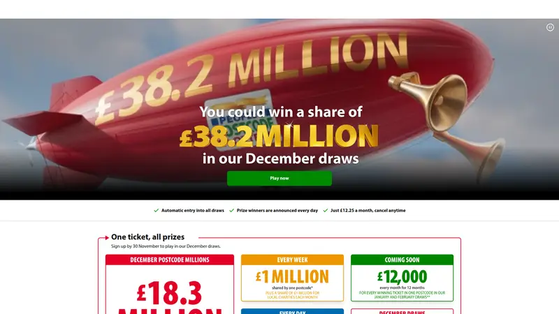 Postcode Lottery - homepage (desktop)