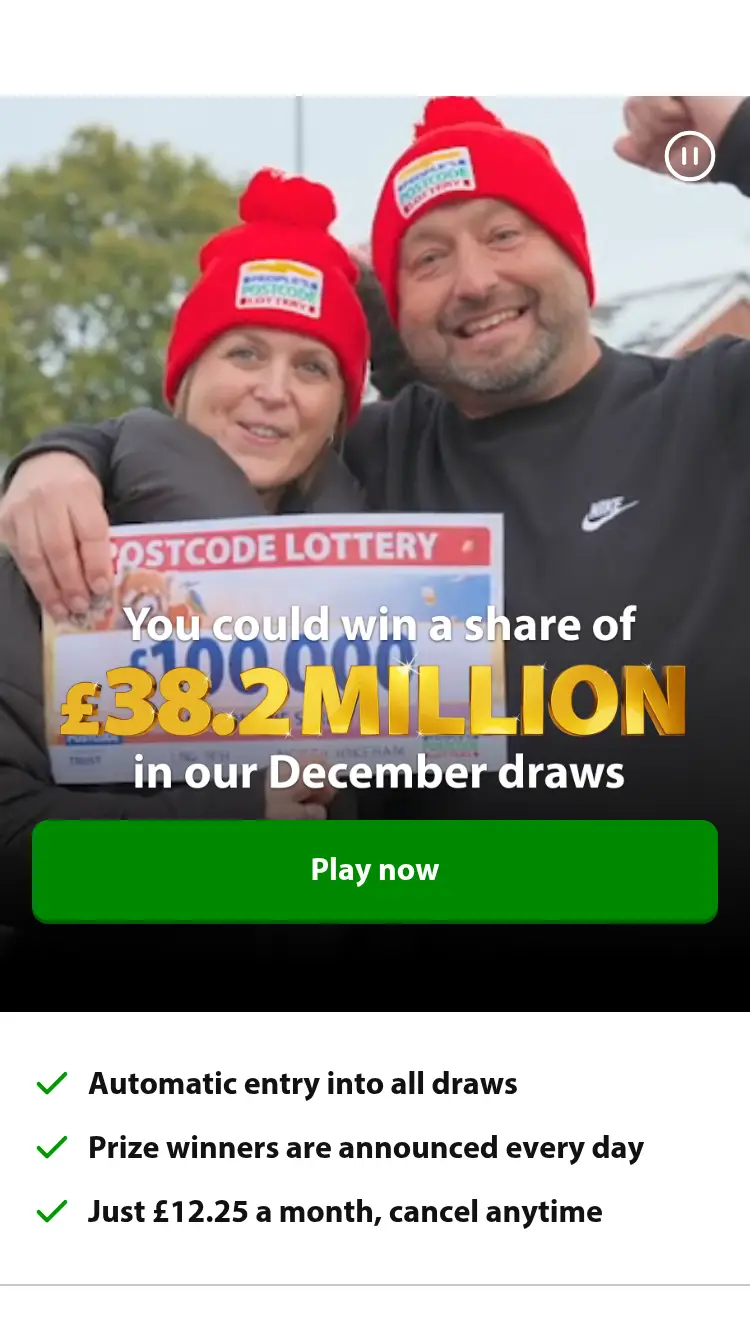 Postcode Lottery - homepage (mobile)