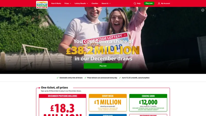 Postcode Lottery - homepage (desktop)