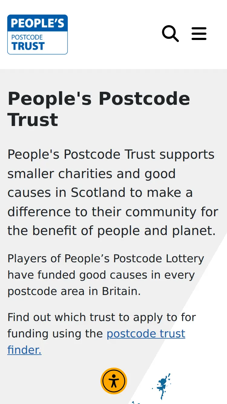 Postcode Trust - homepage (mobile)
