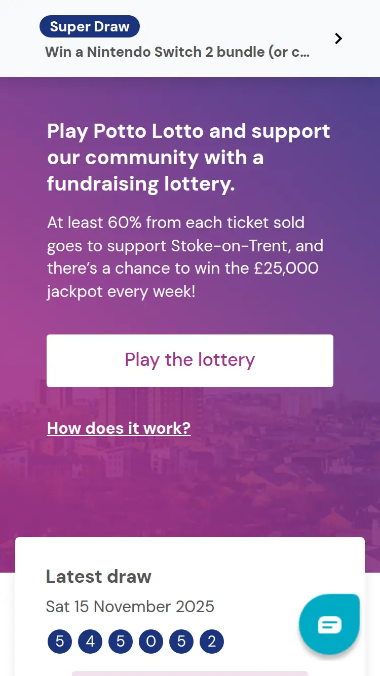 Potto Lotto - homepage (mobile)