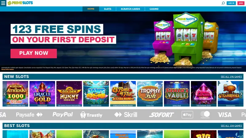 Prime Slots - homepage (desktop)