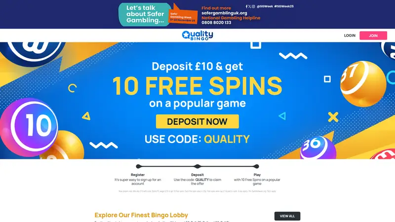 Quality Bingo - homepage (desktop)