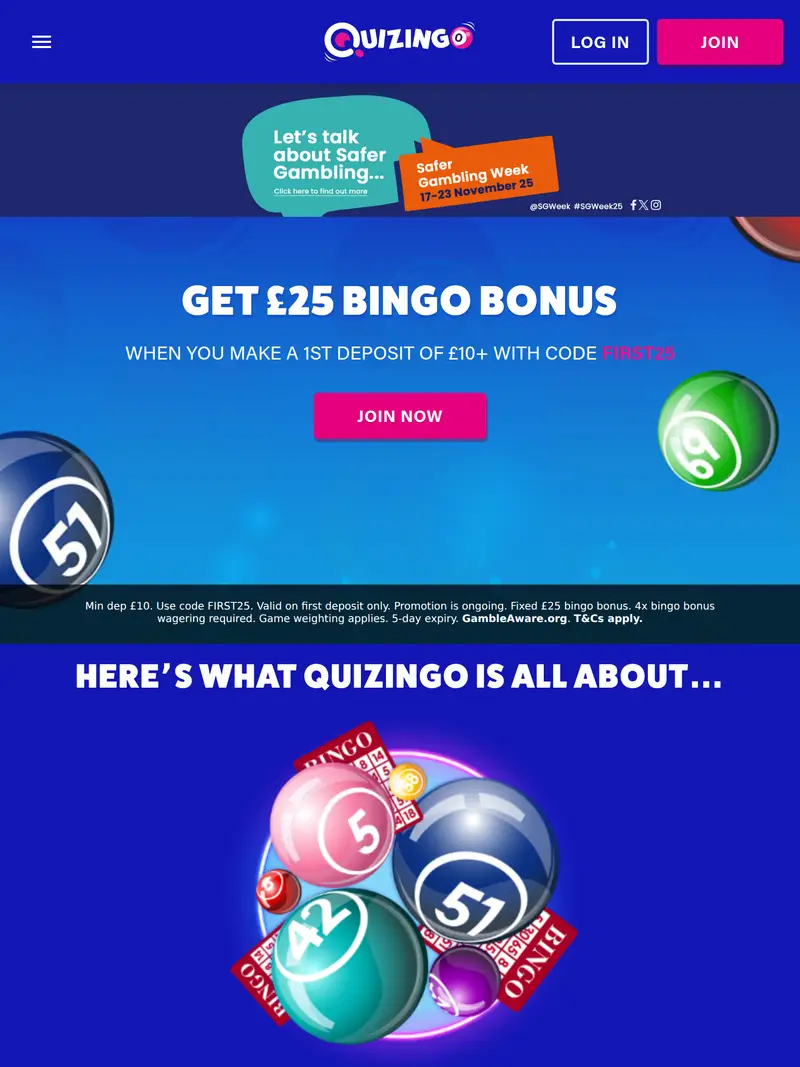 Quiz Bingo - homepage (tablet)