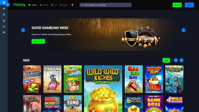 Razzy - homepage (desktop)