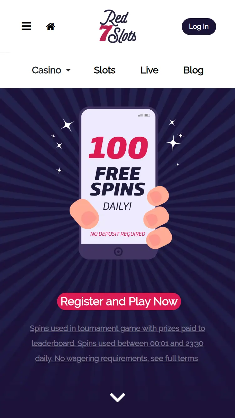 Red7 Slots - homepage (mobile)